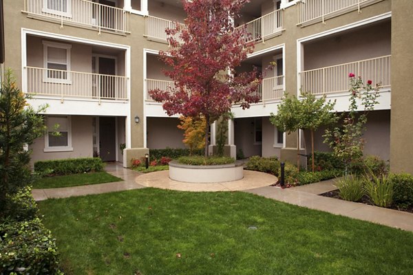 Tranquil courtyard with lush greenery at Villas at Monterosso luxury apartments