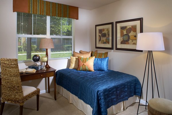 Cozy bedroom with modern decor at Morgan Park Apartments