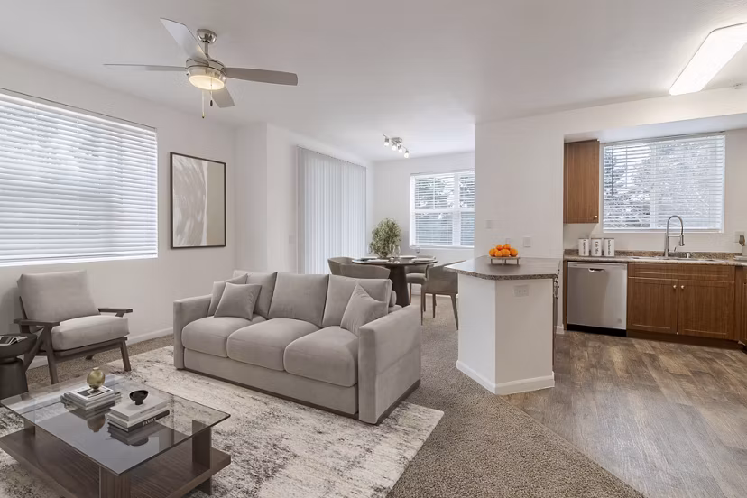 Spacious living room with contemporary design at Morgan Park Apartments