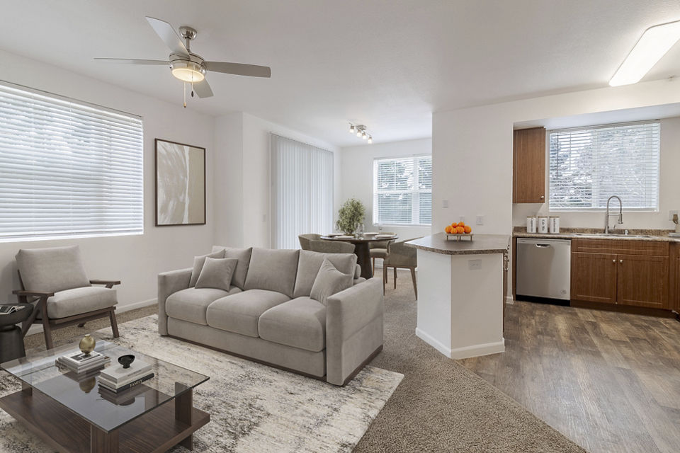 Spacious living room with contemporary design at Morgan Park Apartments
