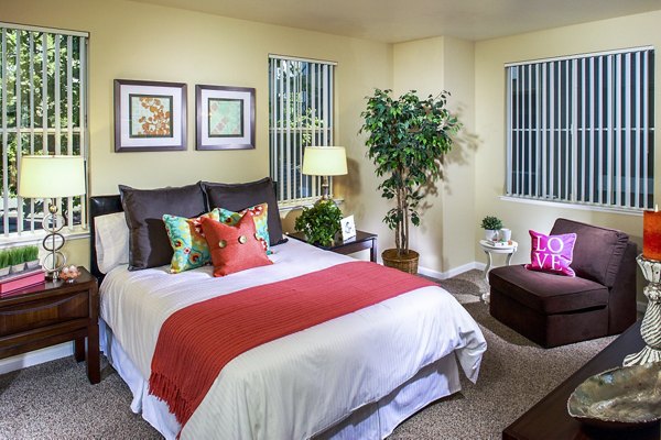 Luxurious bedroom with modern decor at Park Place Apartments