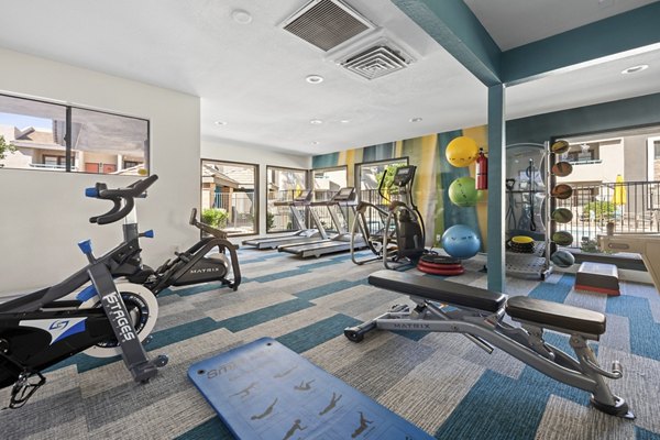 Modern fitness center with top-of-the-line equipment at The Bella Apartments