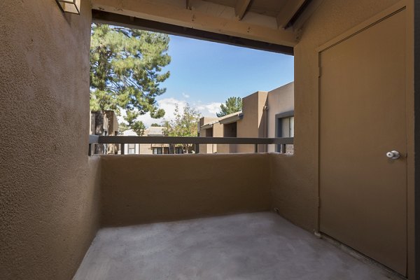 Patio with stylish outdoor seating at The Bella Apartments, luxury living with modern amenities
