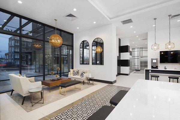 Modern clubhouse with sleek furnishings at Highlands 32 Apartments offering luxurious living spaces and community amenities