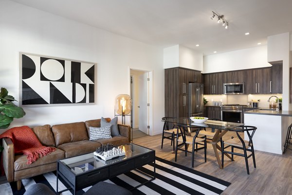 Modern living room with sleek furnishings at Talaria Apartments