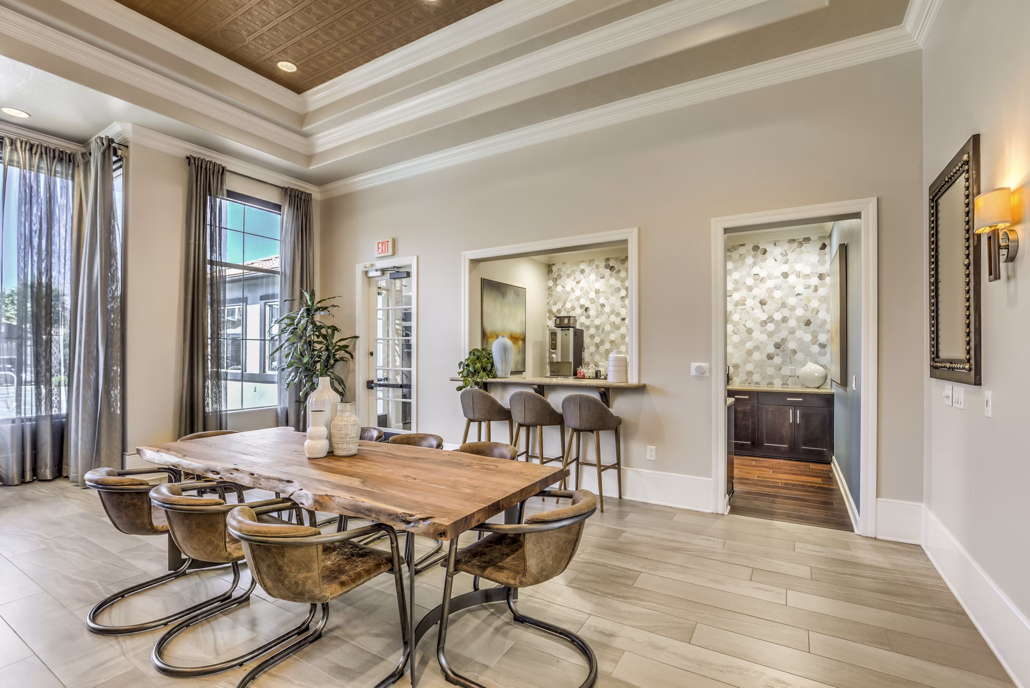 Clubhouse featuring modern amenities at The Paseo at Town Center luxury apartments in Greystar community