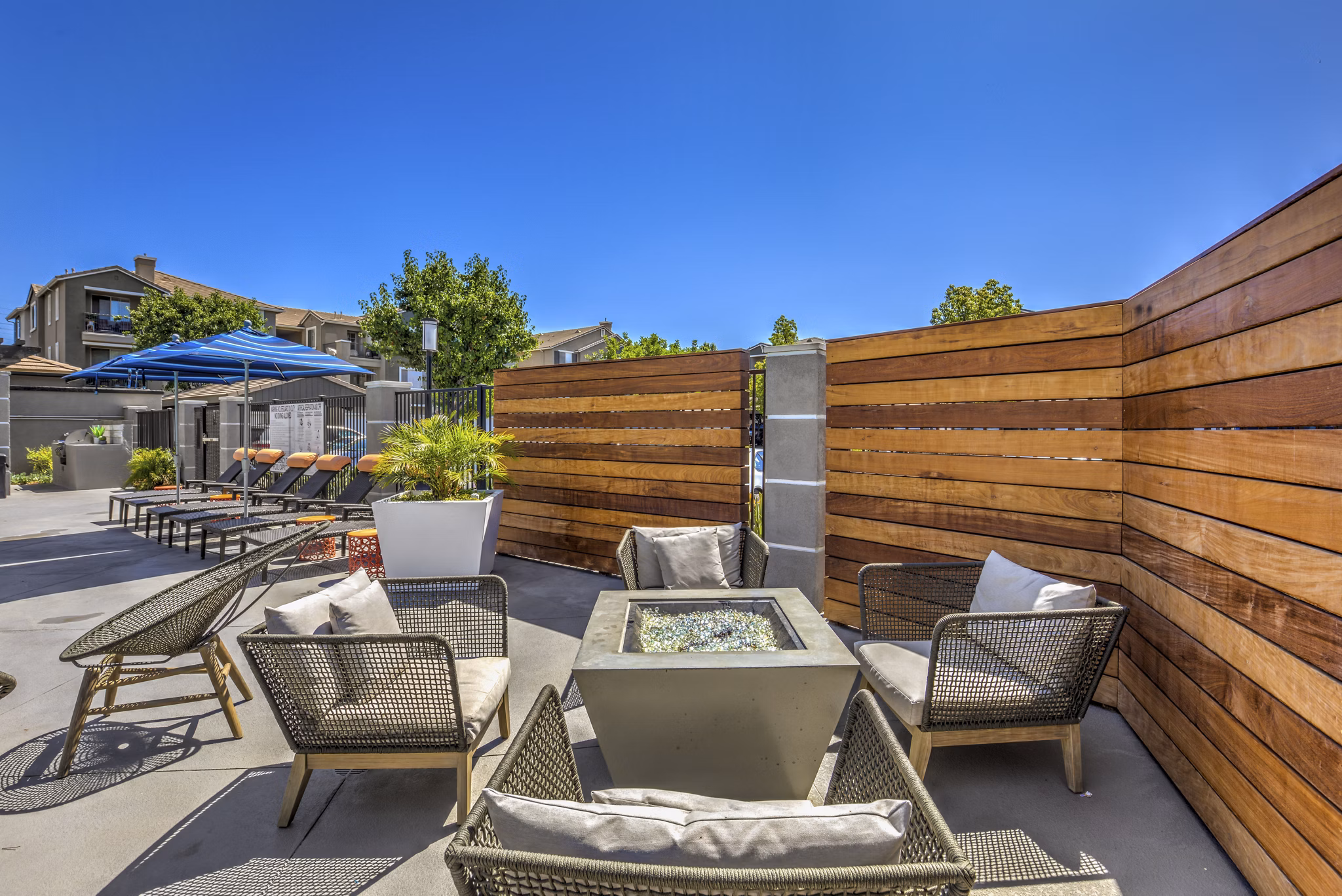 Patio with stylish outdoor seating at The Paseo at Town Center luxury apartments