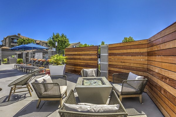 Patio with stylish outdoor seating at The Paseo at Town Center luxury apartments