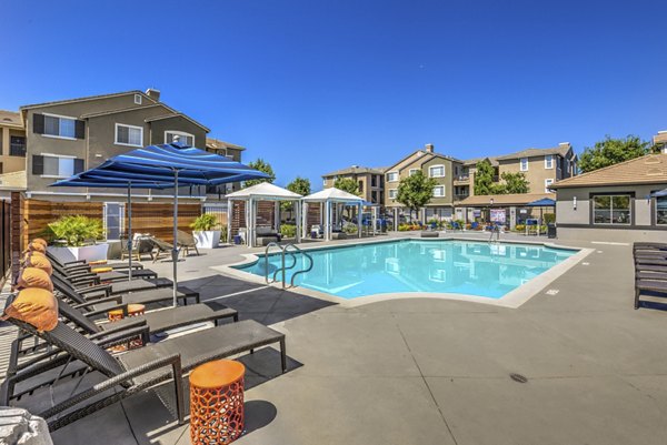 Resort-style pool with cabanas at The Paseo at Town Center residences