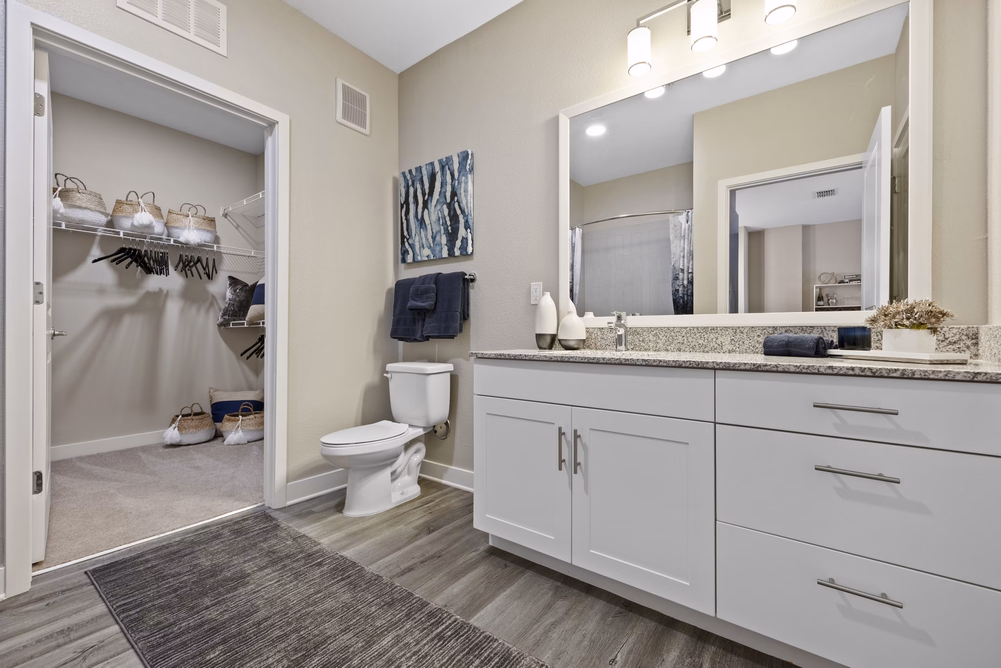 Bathroom featuring modern fixtures and marble finishes at Broadstone River House Apartments