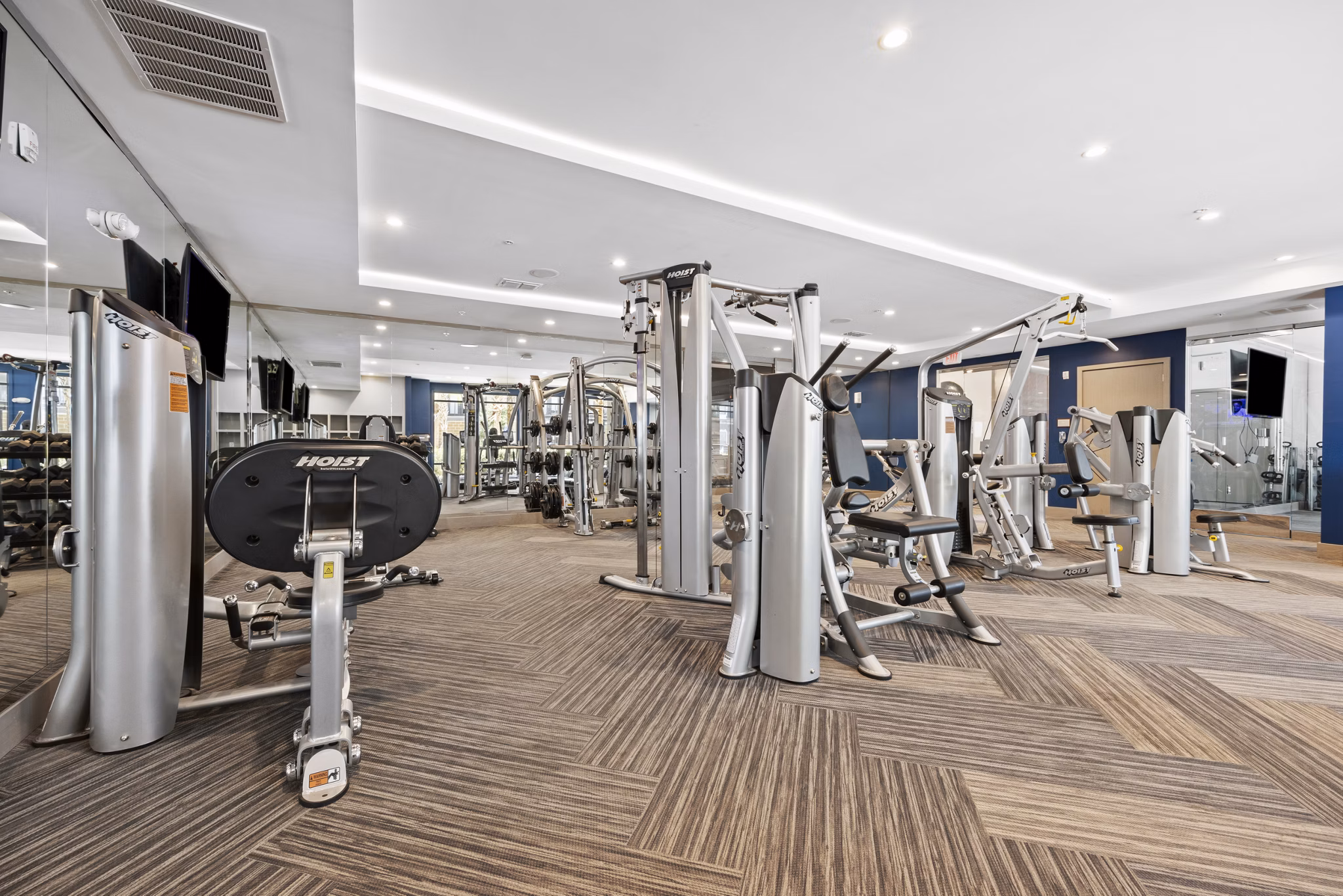 Fitness center with modern equipment at Broadstone River House Apartments