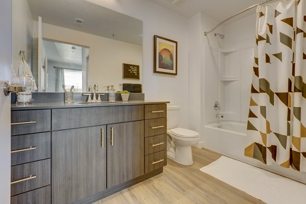 Modern bathroom with sleek fixtures in Meridian Apartments