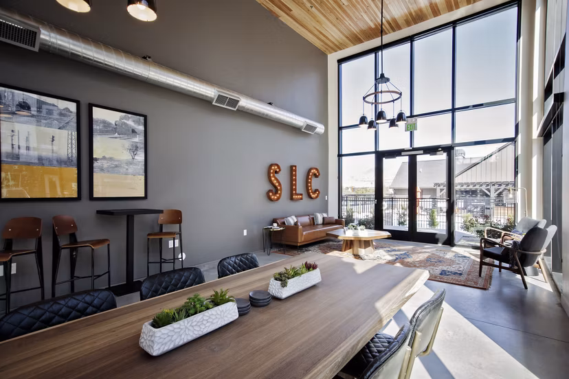 Stylish clubhouse with modern decor at Meridian Apartments offering luxurious communal space