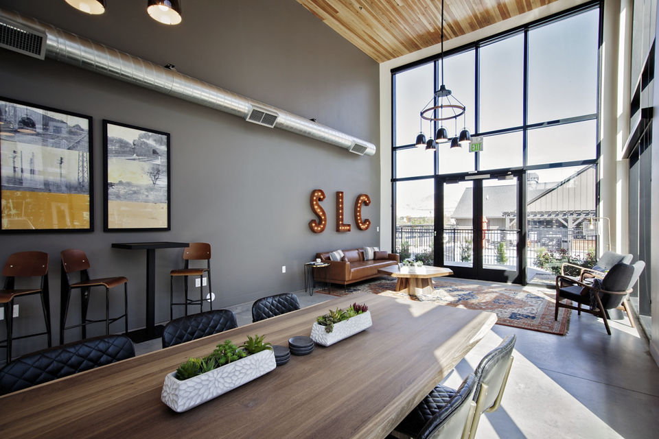 Stylish clubhouse with modern decor at Meridian Apartments offering luxurious communal space