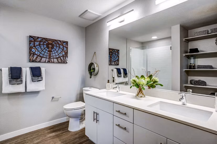 Modern bathroom with sleek fixtures at Inova Apartments, Greystar luxury apartments in urban settings