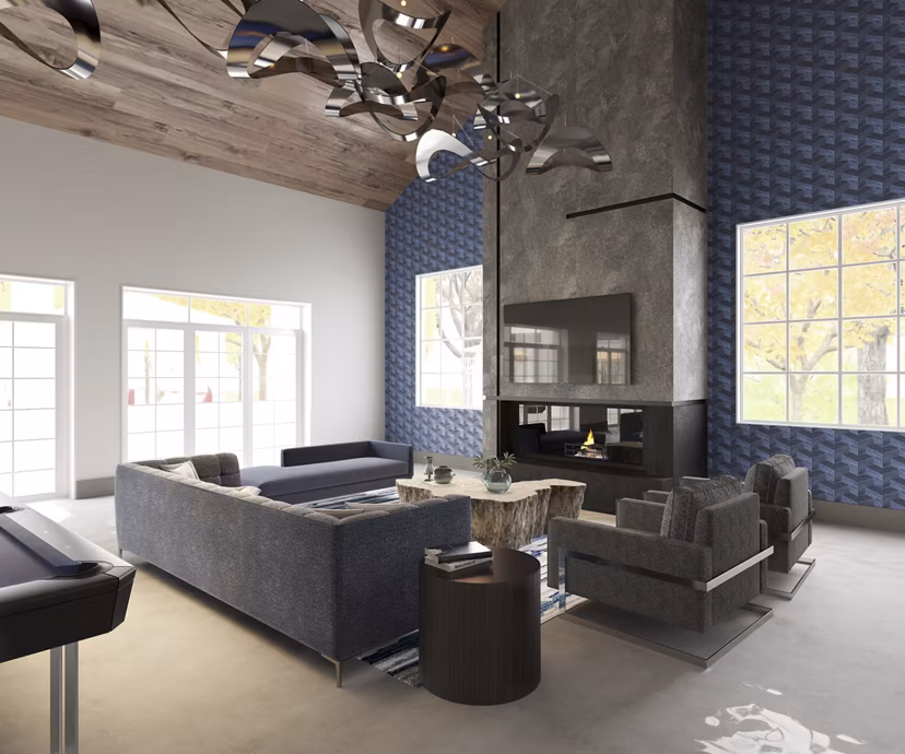 Inova Apartments: Elegant clubhouse featuring modern design and cozy seating options