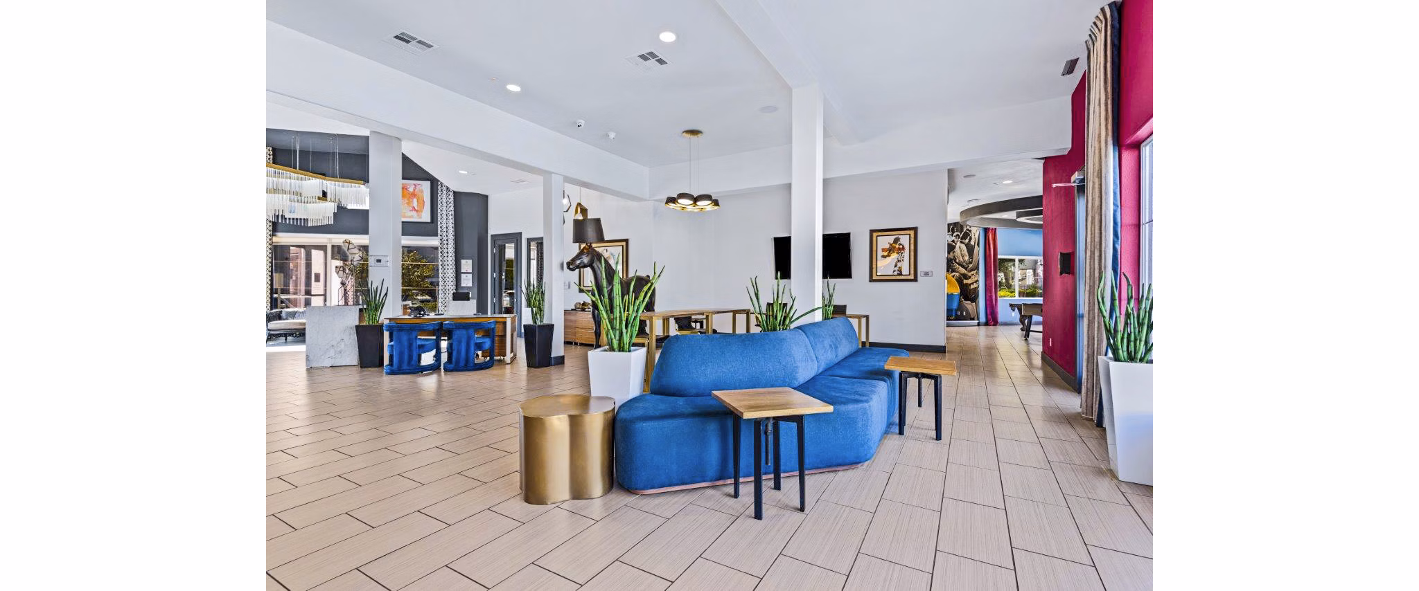 Clubhouse with modern decor in Reverb at Spring Valley Apartments offering luxury living