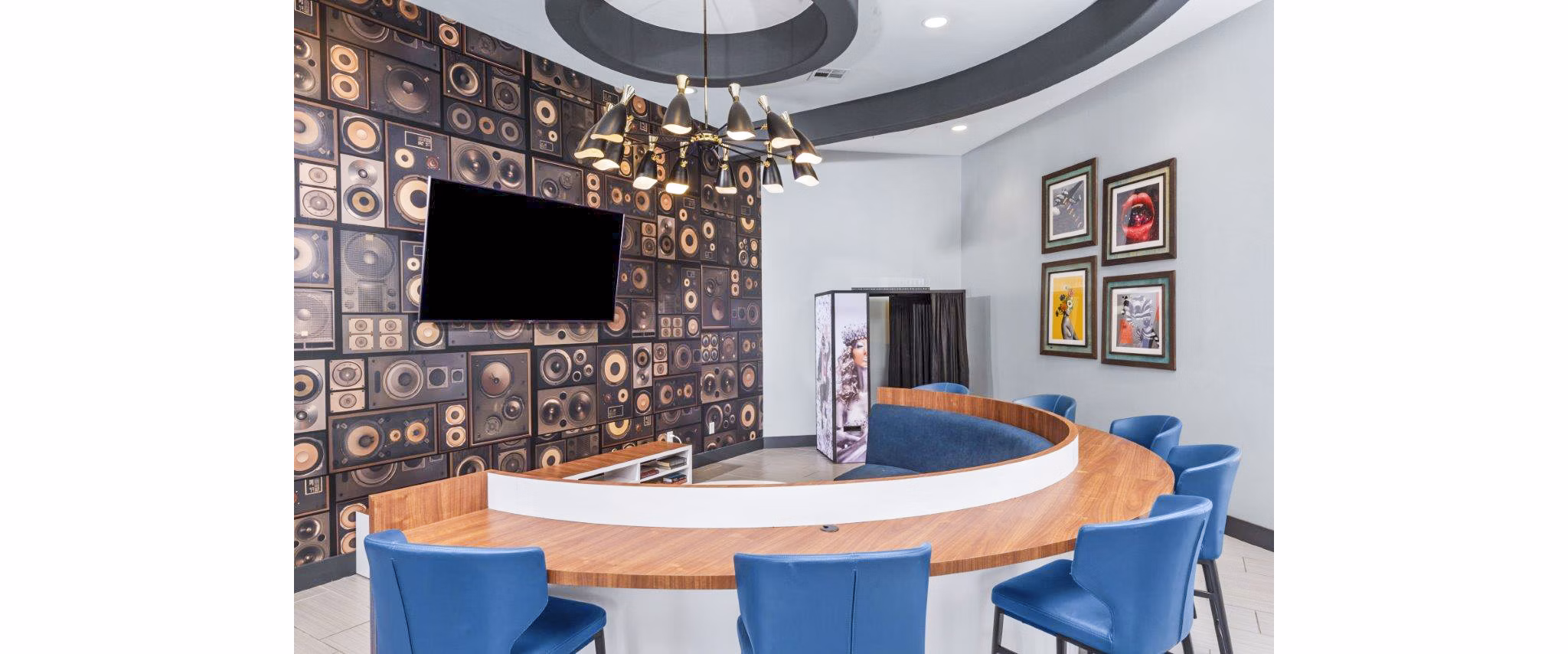 Clubhouse with modern decor at Reverb at Spring Valley Apartments, a luxury living community in a serene setting