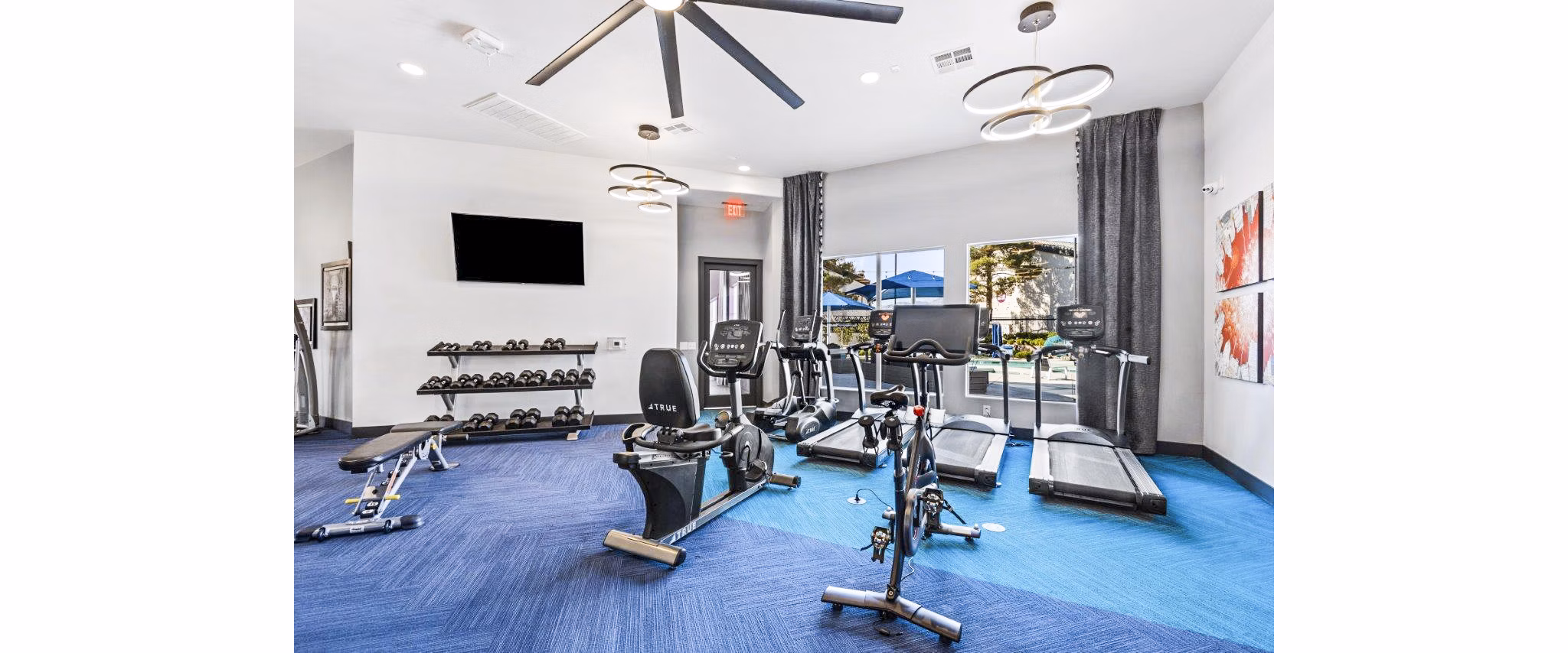 Modern fitness center with state-of-the-art equipment at Reverb at Spring Valley Apartments