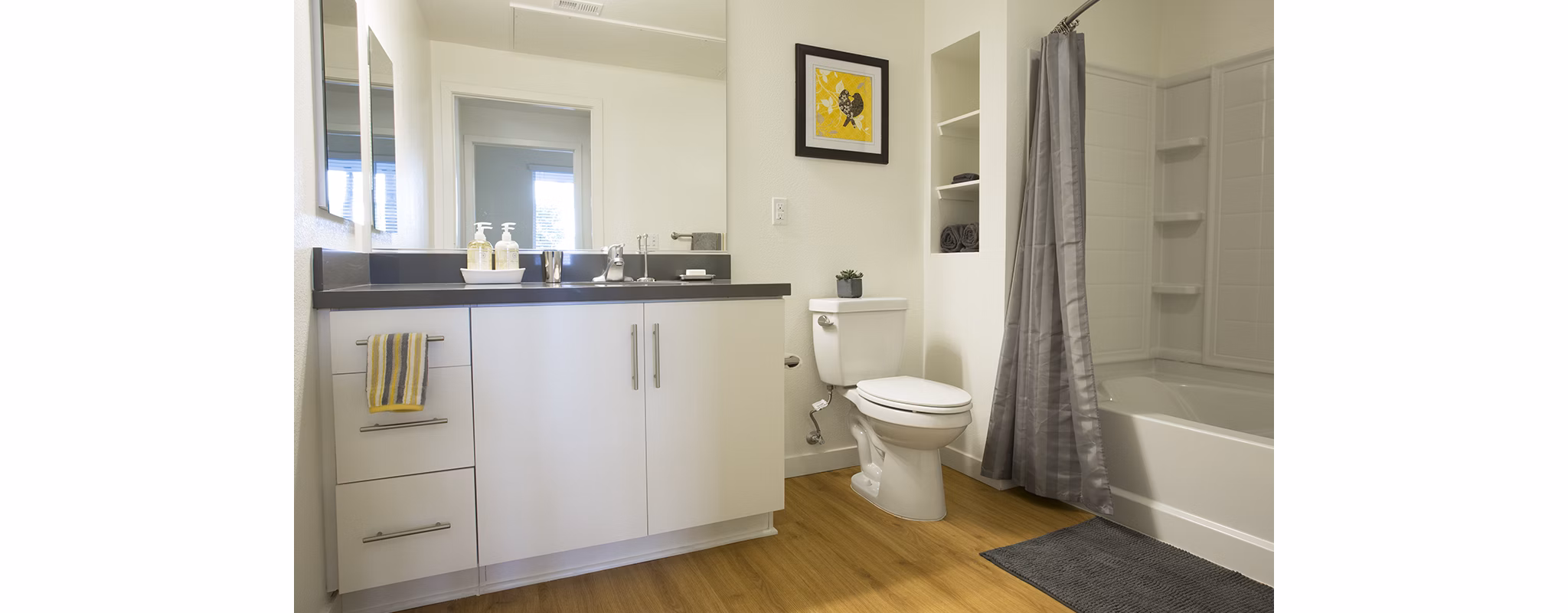 Modern bathroom with elegant fixtures at Eton at Warner Center Apartments