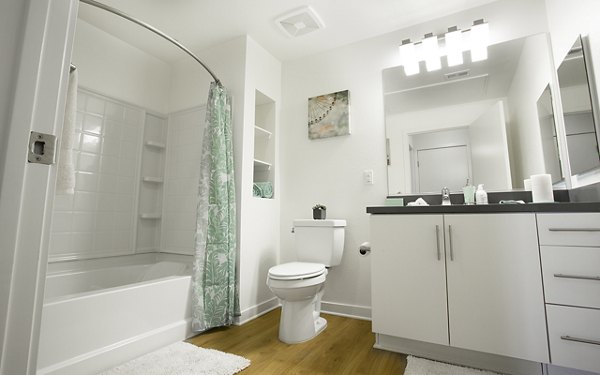 Modern bathroom with elegant fixtures at Eton at Warner Center Apartments