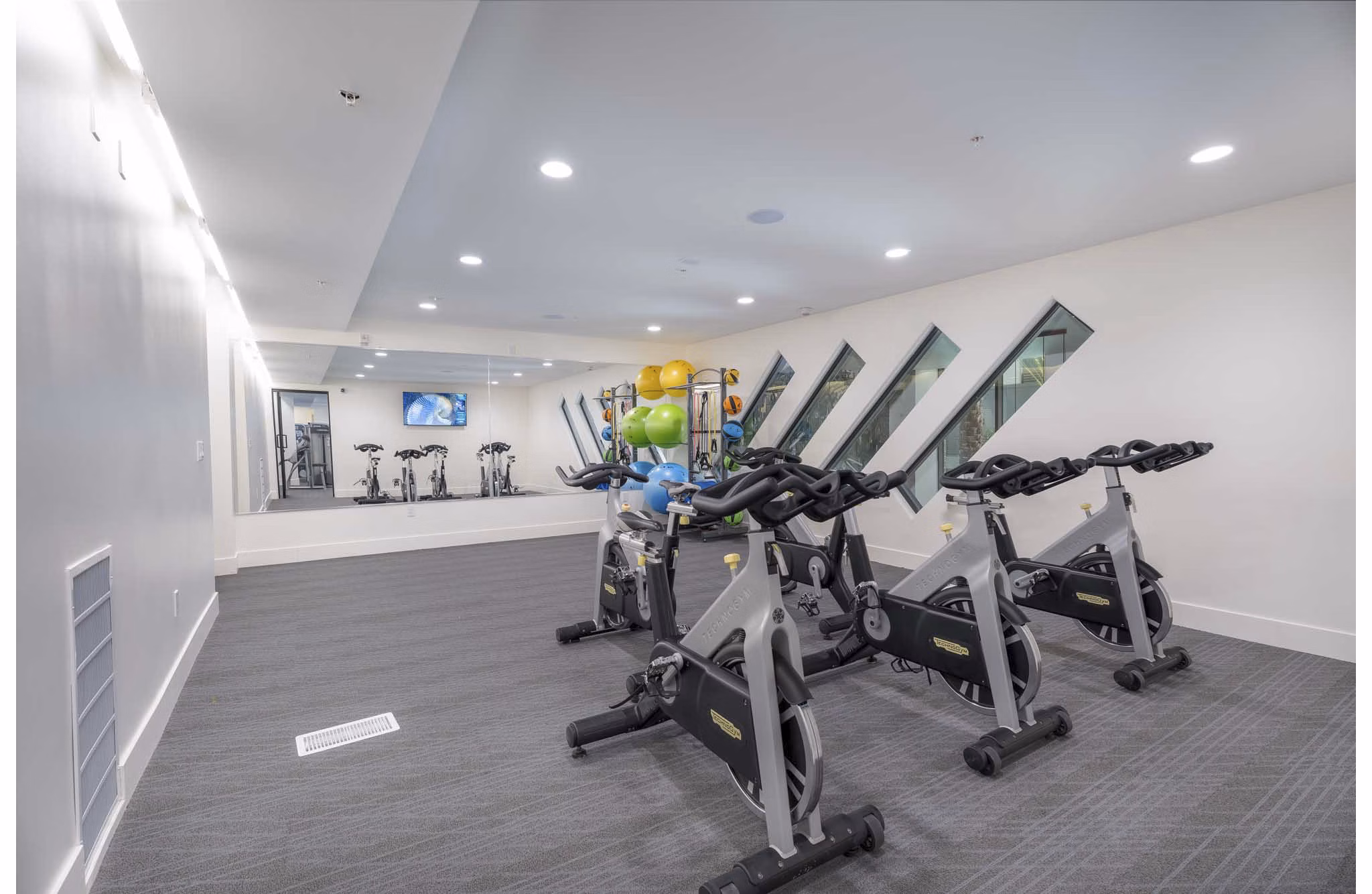fitness center at Eton at Warner Center Apartments 