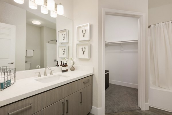 Modern bathroom with sleek fixtures and granite countertops at Adobe Ridge Apartments