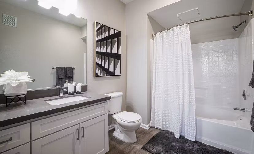 Modern bathroom with sleek fixtures at Canyon Park Apartments in Pet-Friendly Community