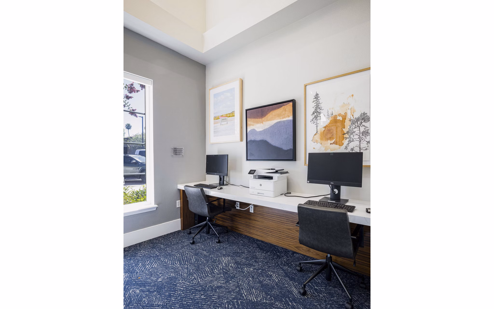 Business center with modern workstations at Canyon Park Apartments