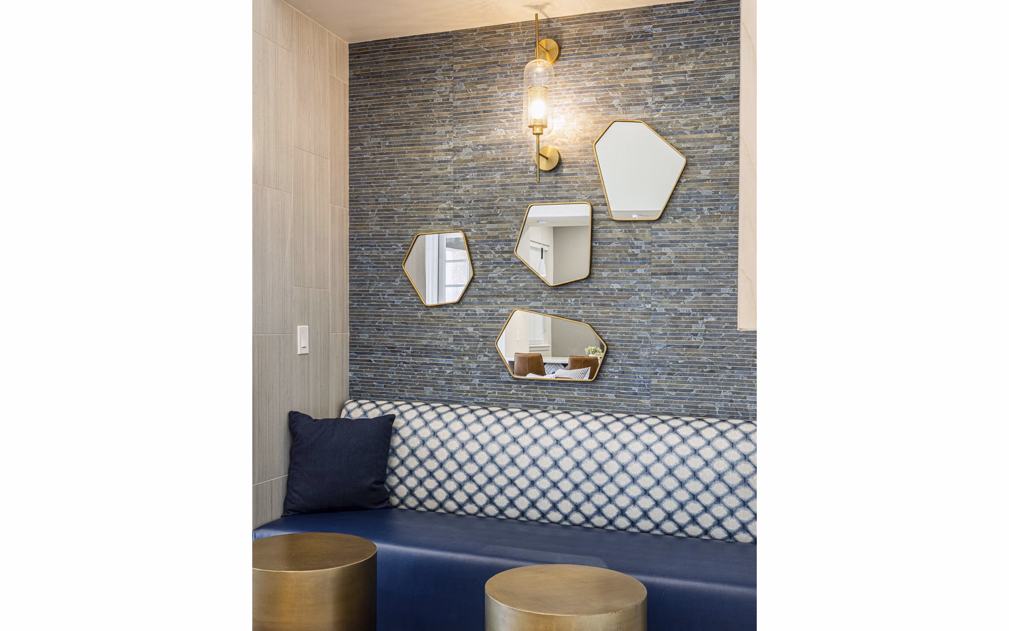 Clubhouse featuring modern interiors and cozy seating at Canyon Park Apartments in Greystar luxury community