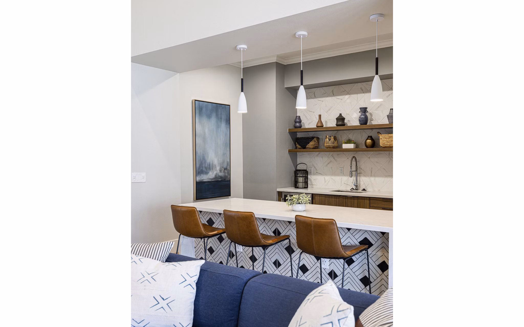 Canyon Park Apartments: Modern clubhouse with stylish decor and seating area
