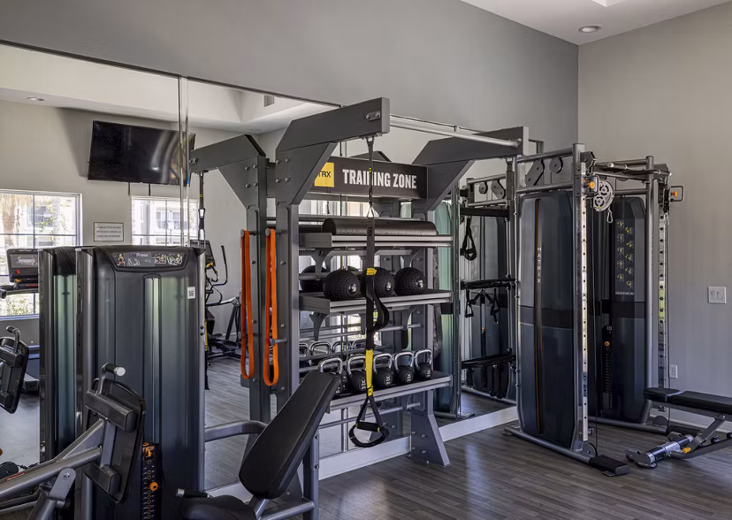 Modern fitness center with state-of-the-art equipment at Canyon Park Apartments