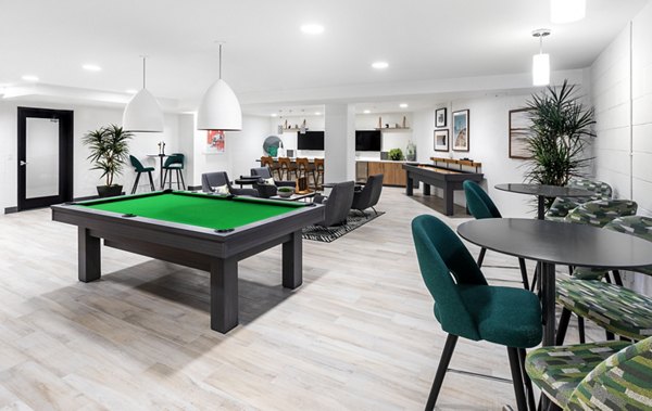 Clubhouse with modern furnishings at 7403 Apartments, a Greystar luxury property