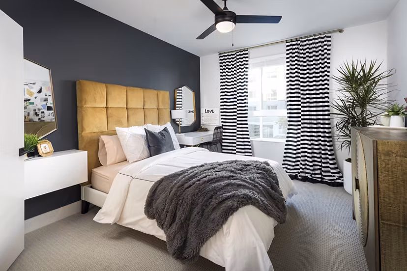 Cozy bedroom with modern decor at Jefferson Edge Apartments
