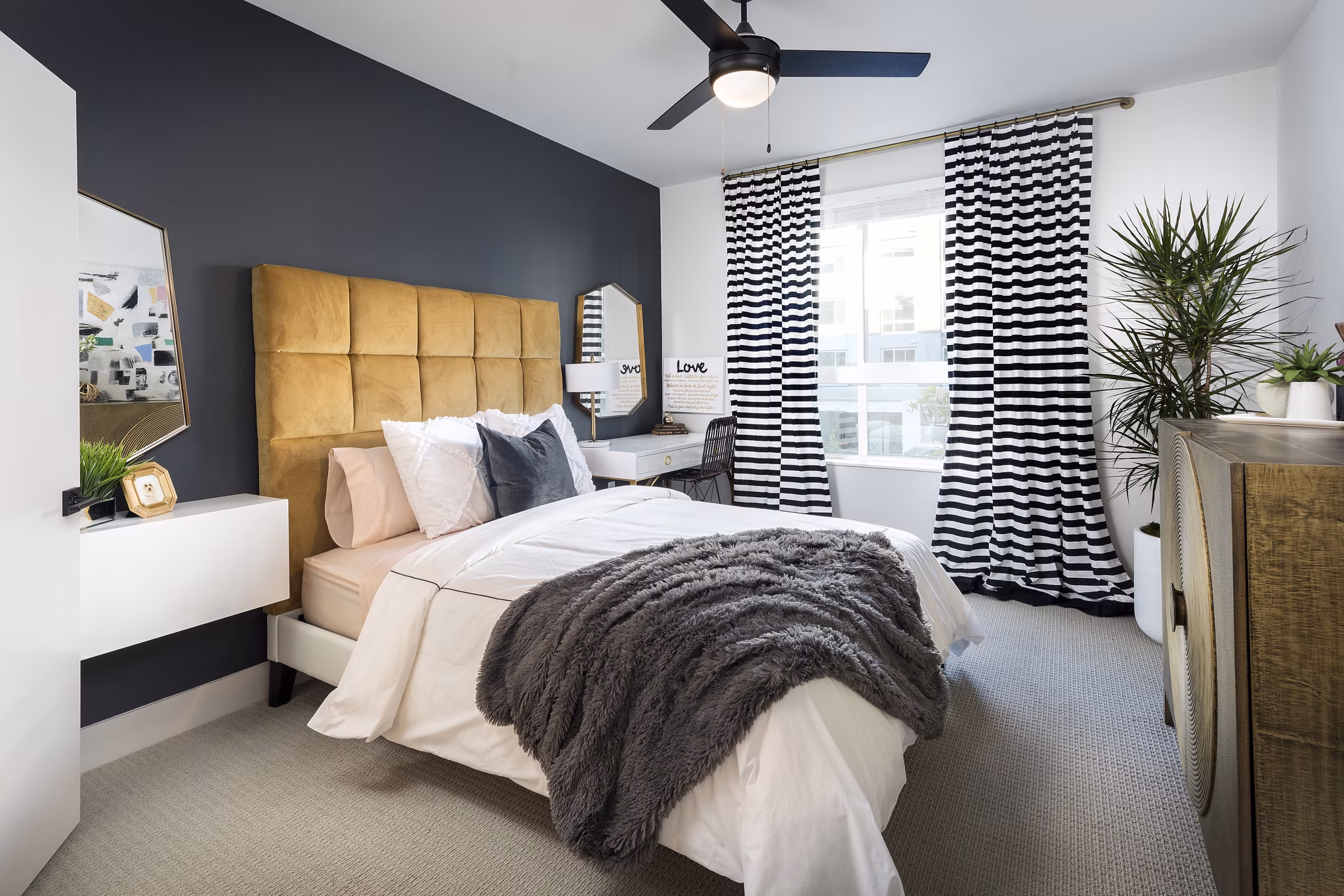 Cozy bedroom with modern decor at Jefferson Edge Apartments