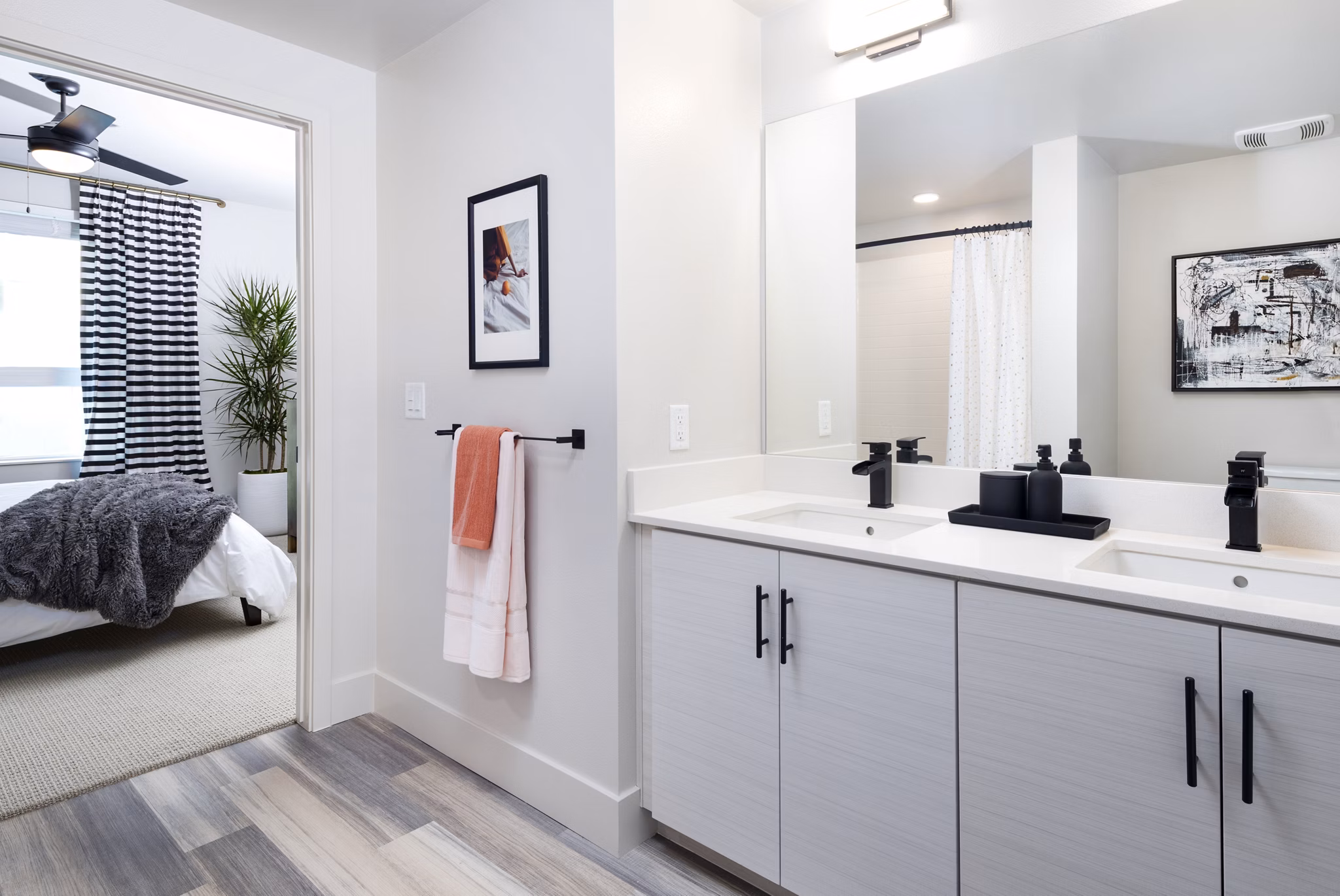 Modern bathroom with sleek fixtures at Jefferson Edge Apartments in luxury setting