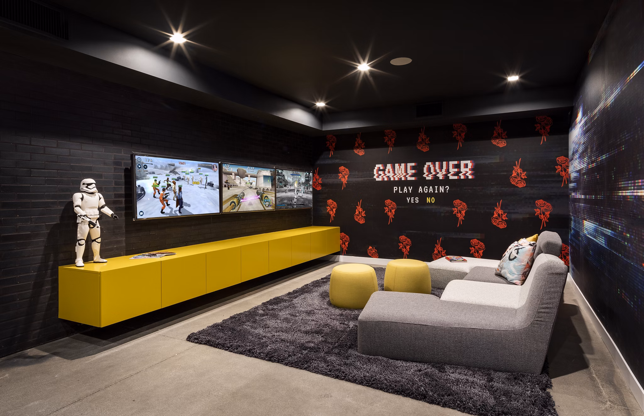 Game room with pool table and modern decor at Jefferson Edge Apartments