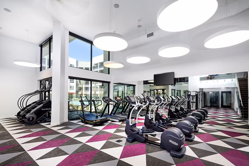 State-of-the-art fitness center with modern equipment at Jefferson Edge Apartments