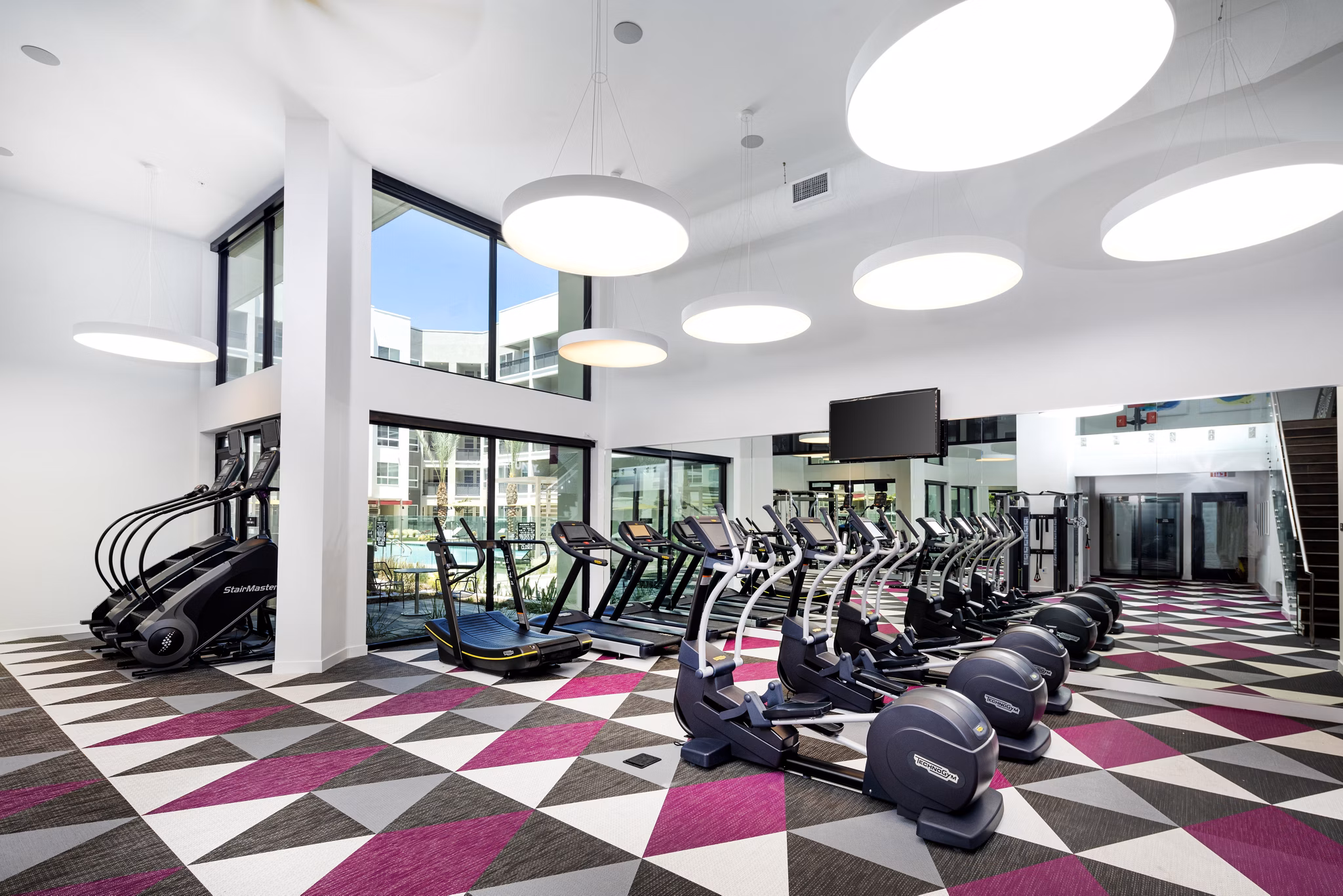 State-of-the-art fitness center with modern equipment at Jefferson Edge Apartments