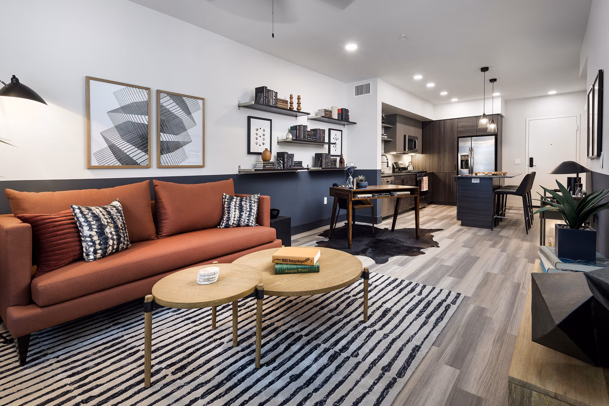 Spacious living room with contemporary design at Jefferson Edge Apartments