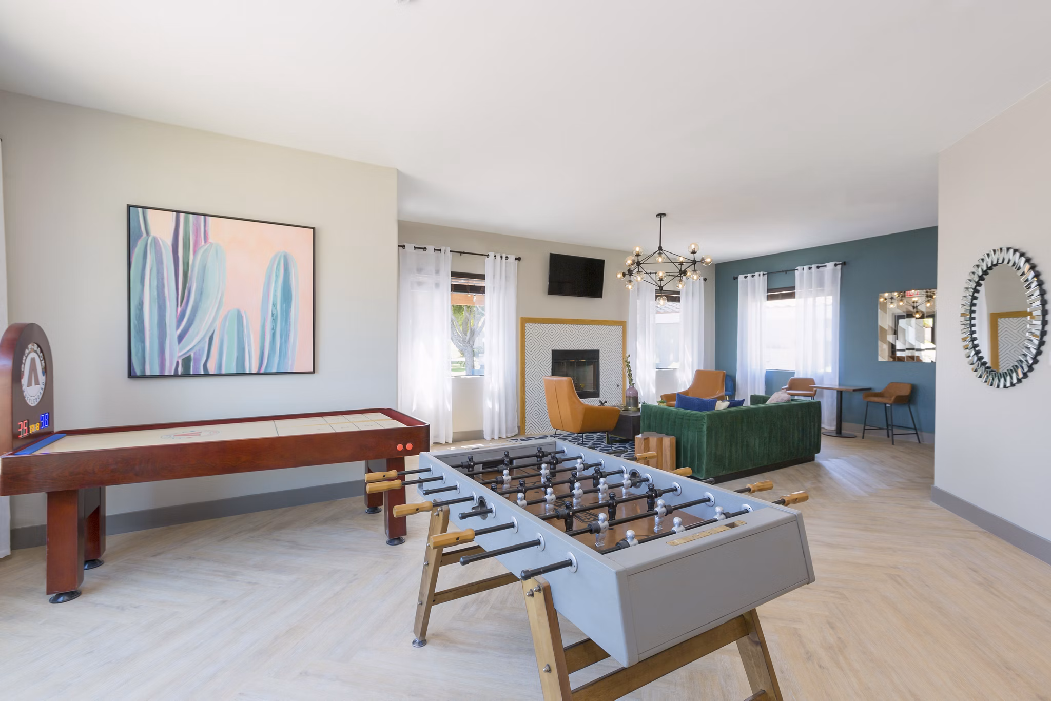 Modern clubhouse with stylish seating and open space at Morada West Apartments