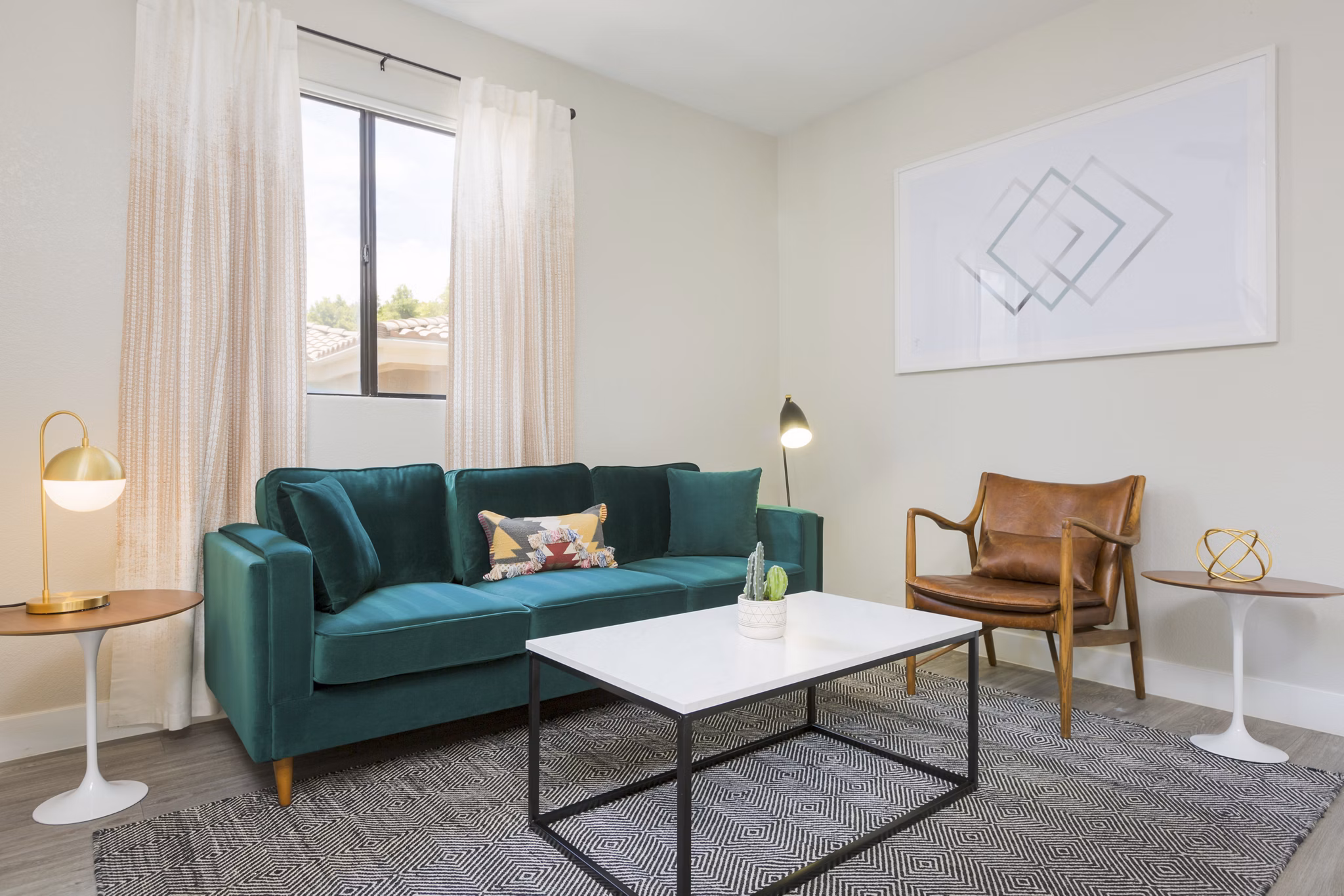 Spacious living room with stylish decor in Morada West Apartments, Greystar luxury apartments