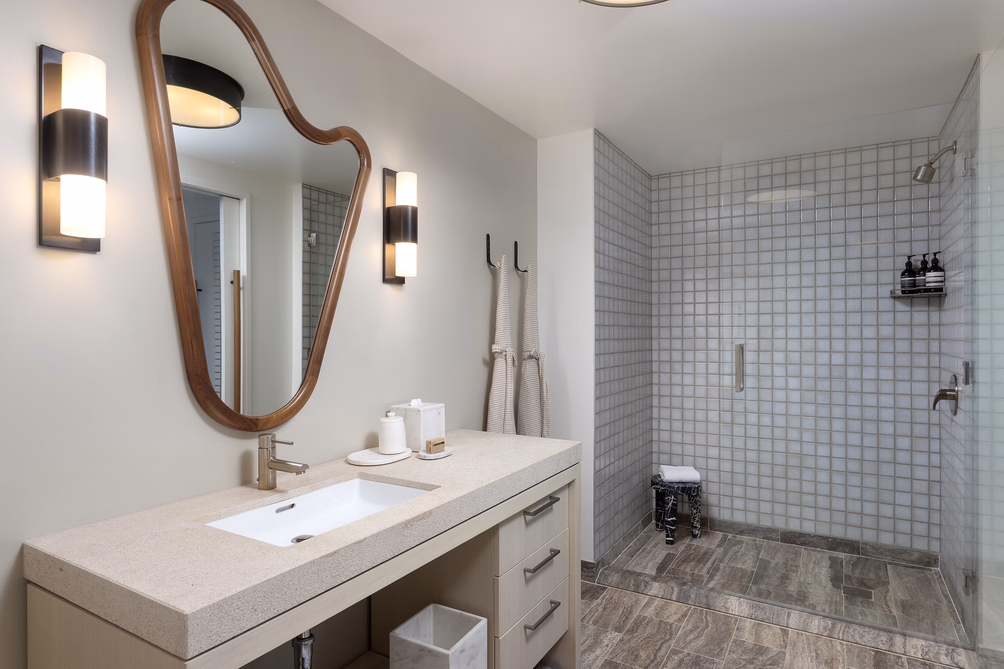 Modern bathroom with sleek fixtures in Columbia Square Living Apartments
