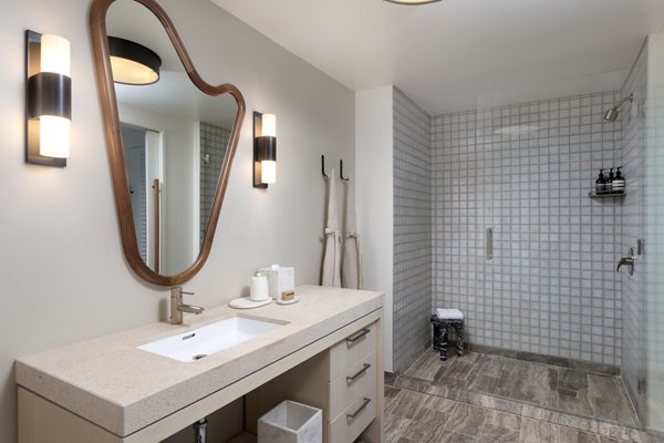 Modern bathroom with sleek fixtures in Columbia Square Living Apartments