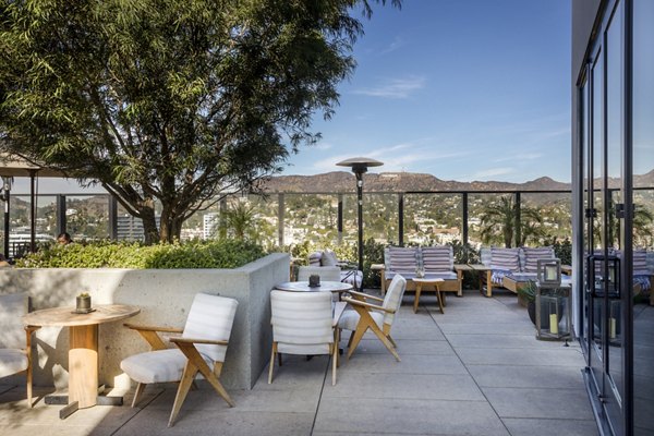 Rooftop deck with skyline views at Columbia Square Living Apartments