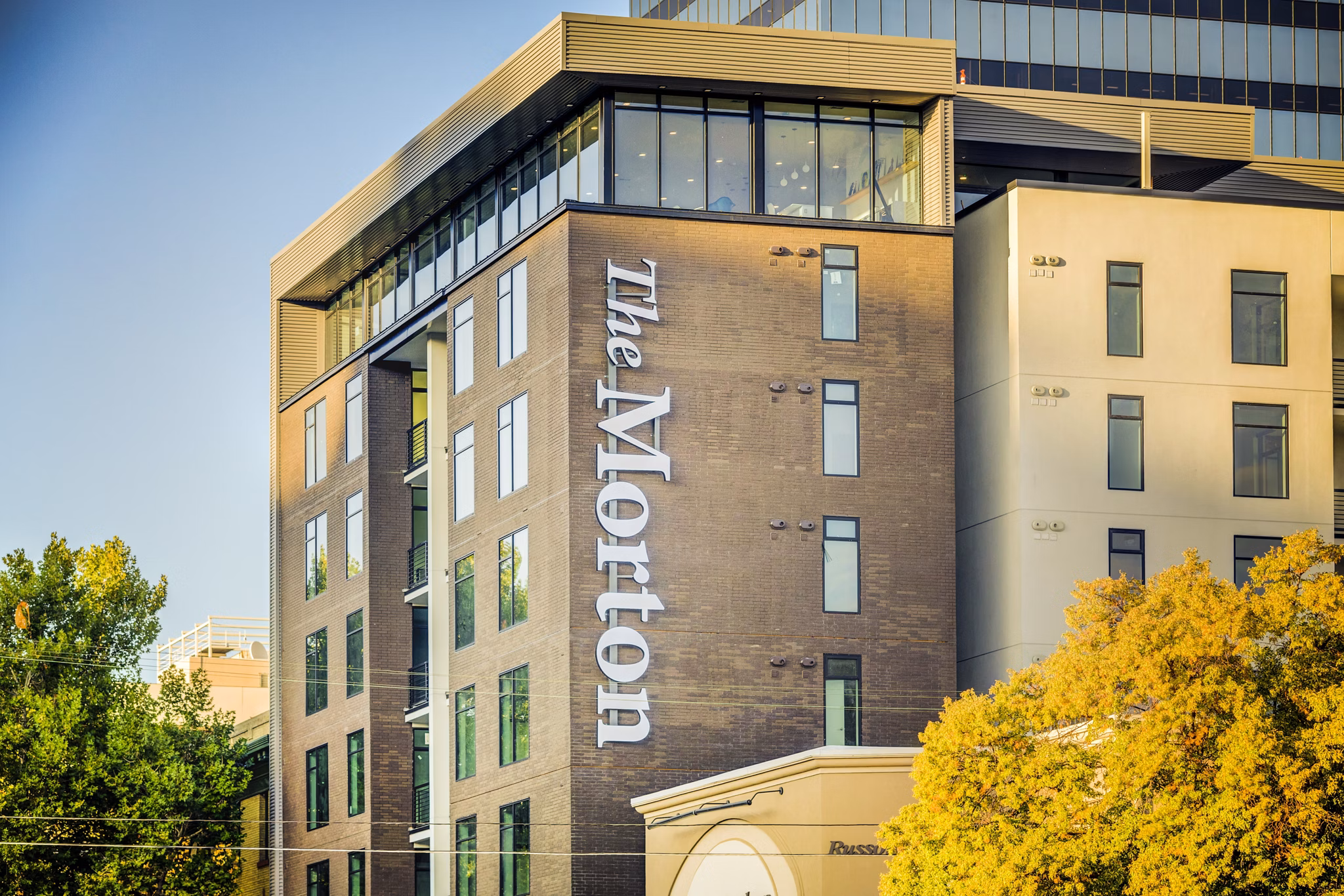 The Morton Apartments: Sleek modern of luxury apartment building in downtown, showcasing contemporary design and architecture