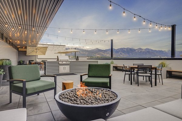 Tranquil courtyard with lush landscaping at The Morton Apartments' luxury residences