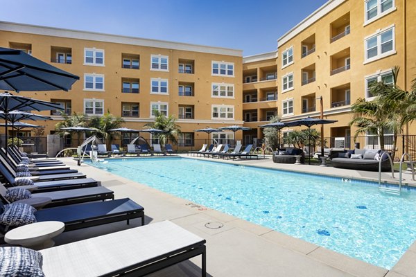 Luxurious rooftop pool with city skyline views at Lex CTR City Apartments