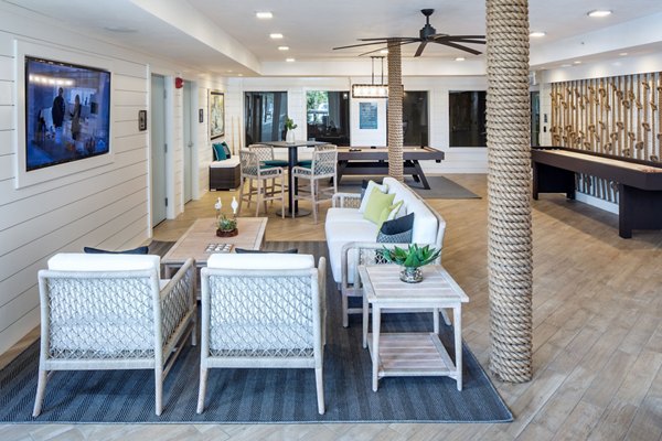 Clubhouse with modern decor at 1333 South Ocean Apartments, featuring luxury amenities in a beachfront location