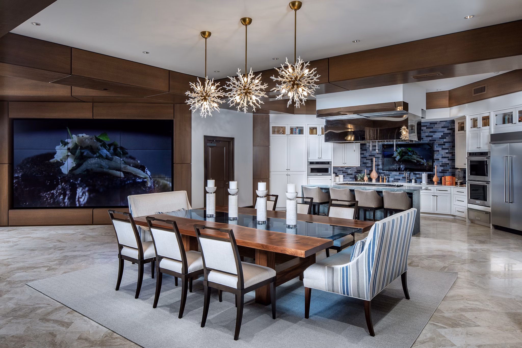 Clubhouse featuring modern decor and ample seating at 1333 South Ocean Apartments